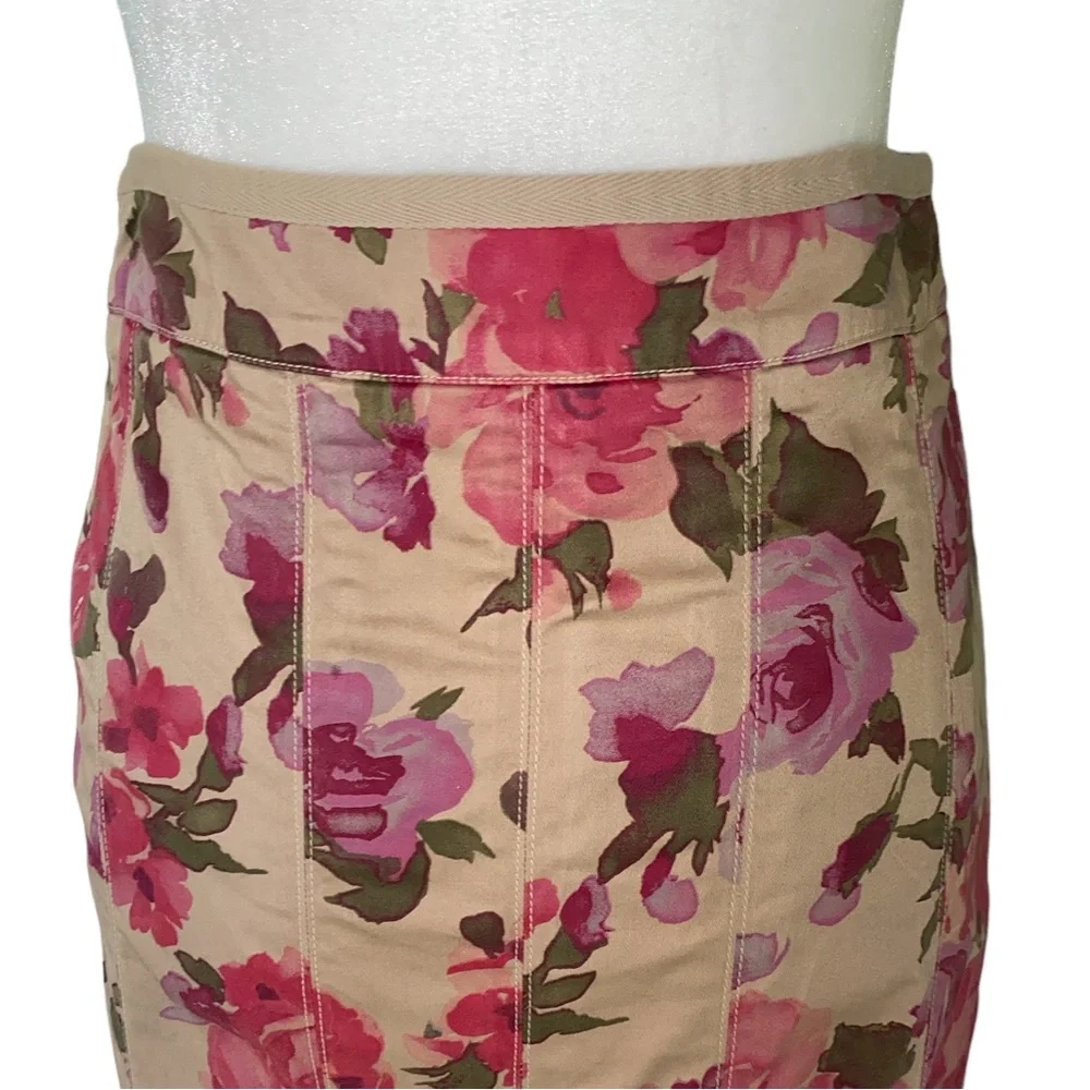 Anthropologie Odille Khaki Purple & Pink Floral Pencil Skirt - 0 - Picture 7 of 10